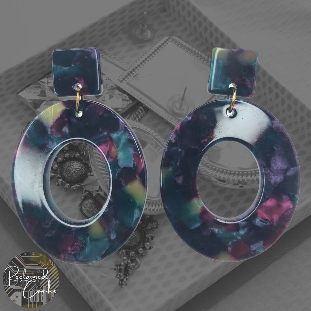 Dark Multicolor Oval Hoop Drop Earrings